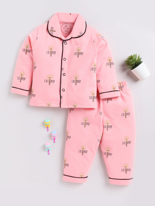 Pink Lollipop Print Full Sleeve Night Suit