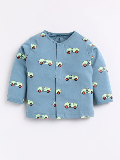 Blue Car Print Full Sleeve Night Suit