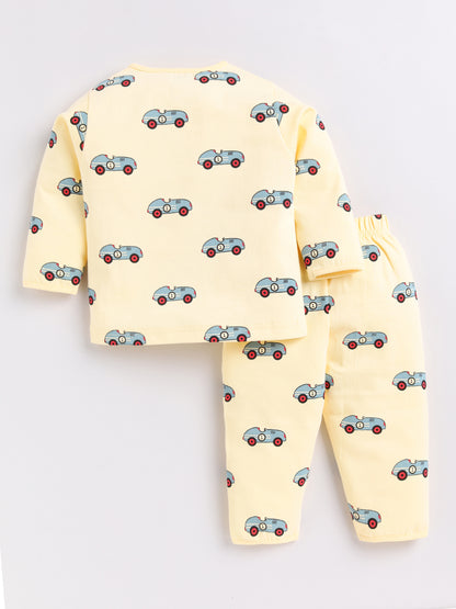 Yellow Car Print Full Sleeve Night Suit