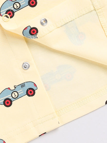 Yellow Car Print Full Sleeve Night Suit