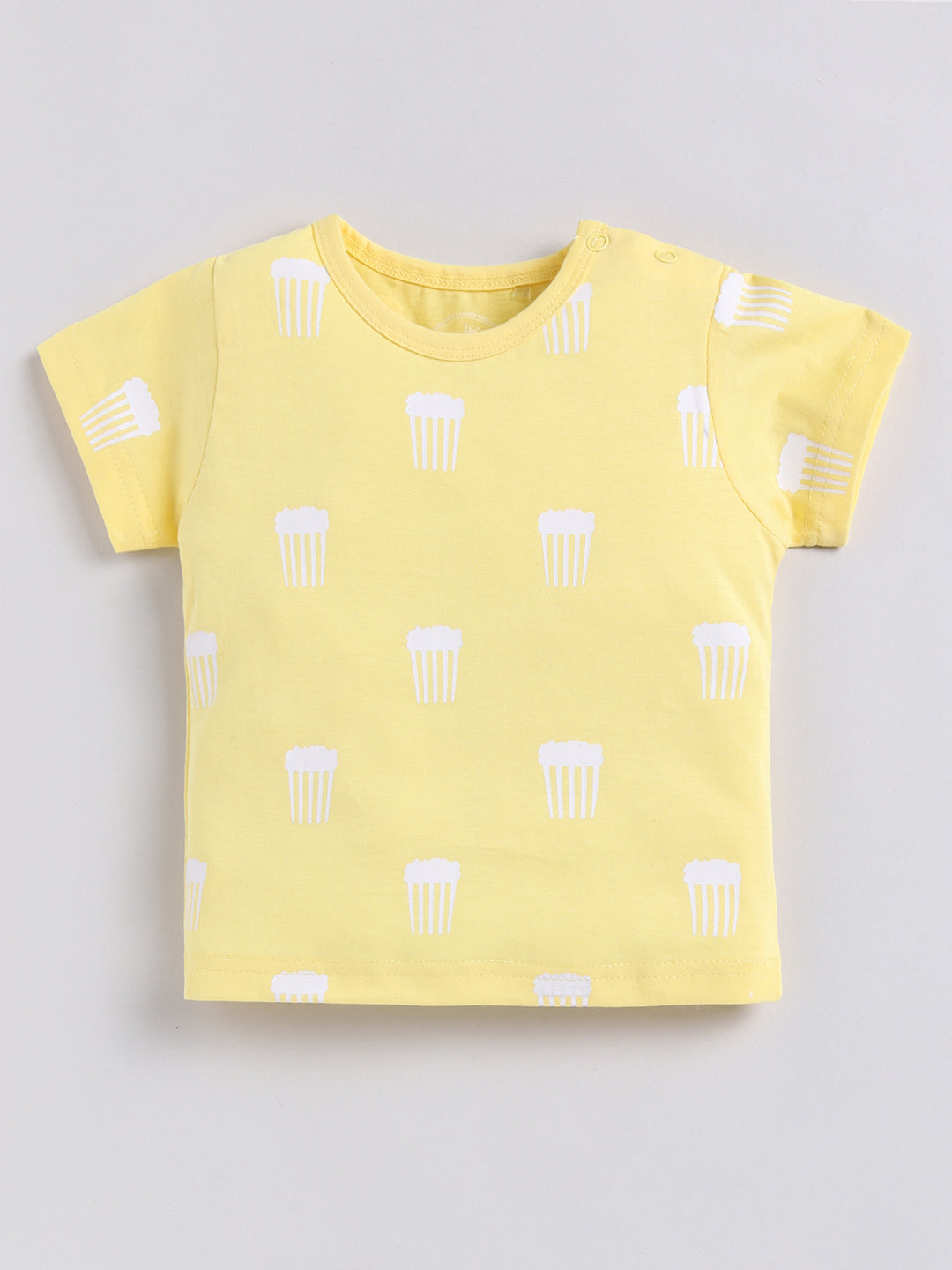 Yellow Popcorn Print Half Sleeve Night Suit