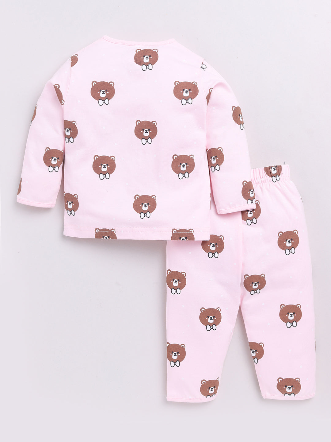 Pink Teddy Print Full Sleeve Night Suit