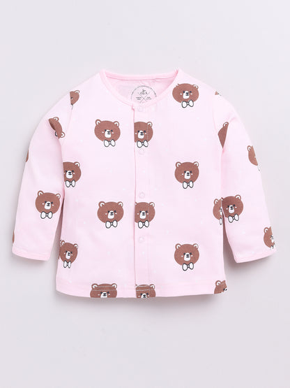 Pink Teddy Print Full Sleeve Night Suit