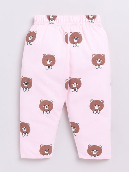 Pink Teddy Print Full Sleeve Night Suit