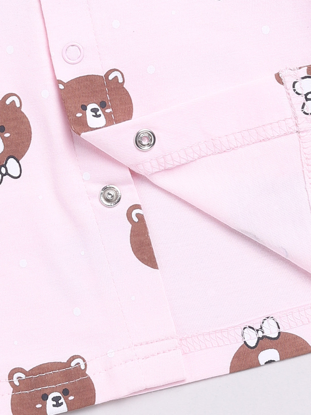 Pink Teddy Print Full Sleeve Night Suit