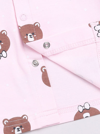 Pink Teddy Print Full Sleeve Night Suit