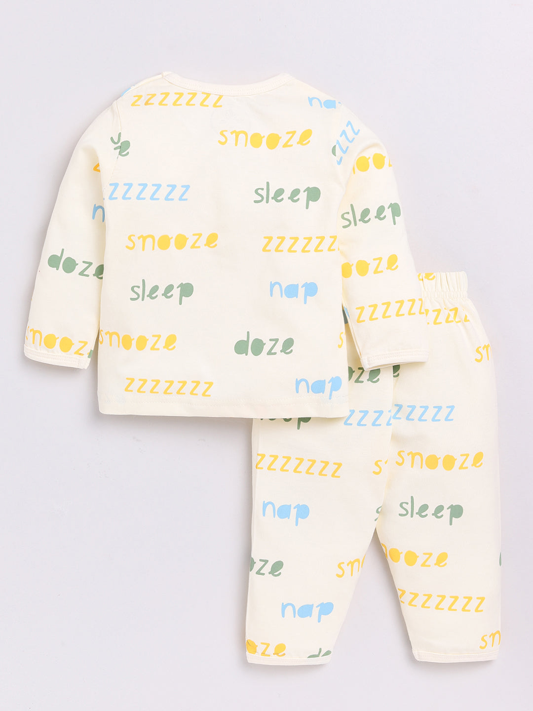 Cream Zzzz Print Full Sleeve Night Suit