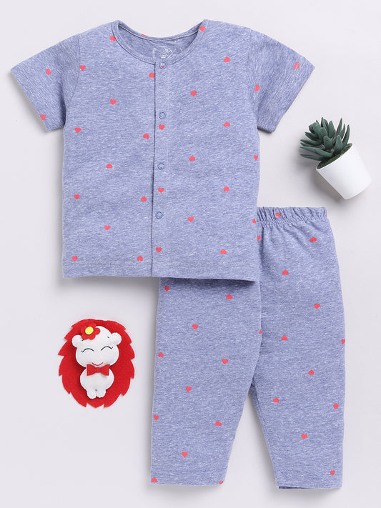 Blue Hearts Print Half Sleeve Night Suit