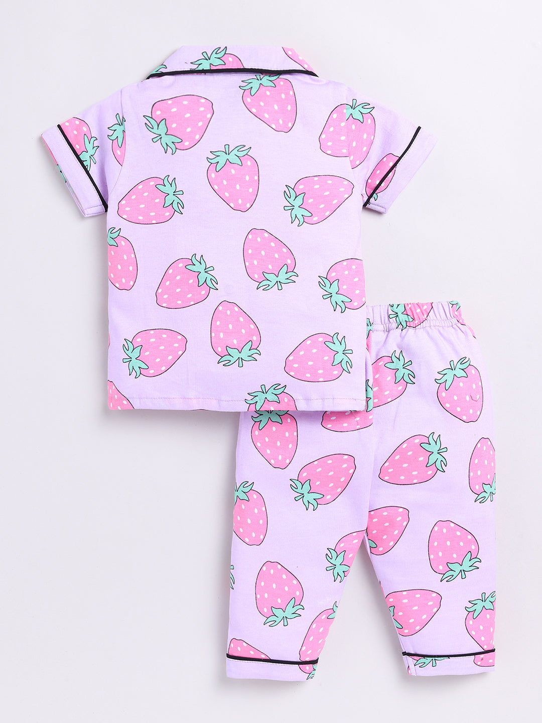 Purple Strawberry Print Half Sleeve Night Suit