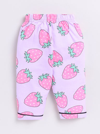 Purple Strawberry Print Half Sleeve Night Suit