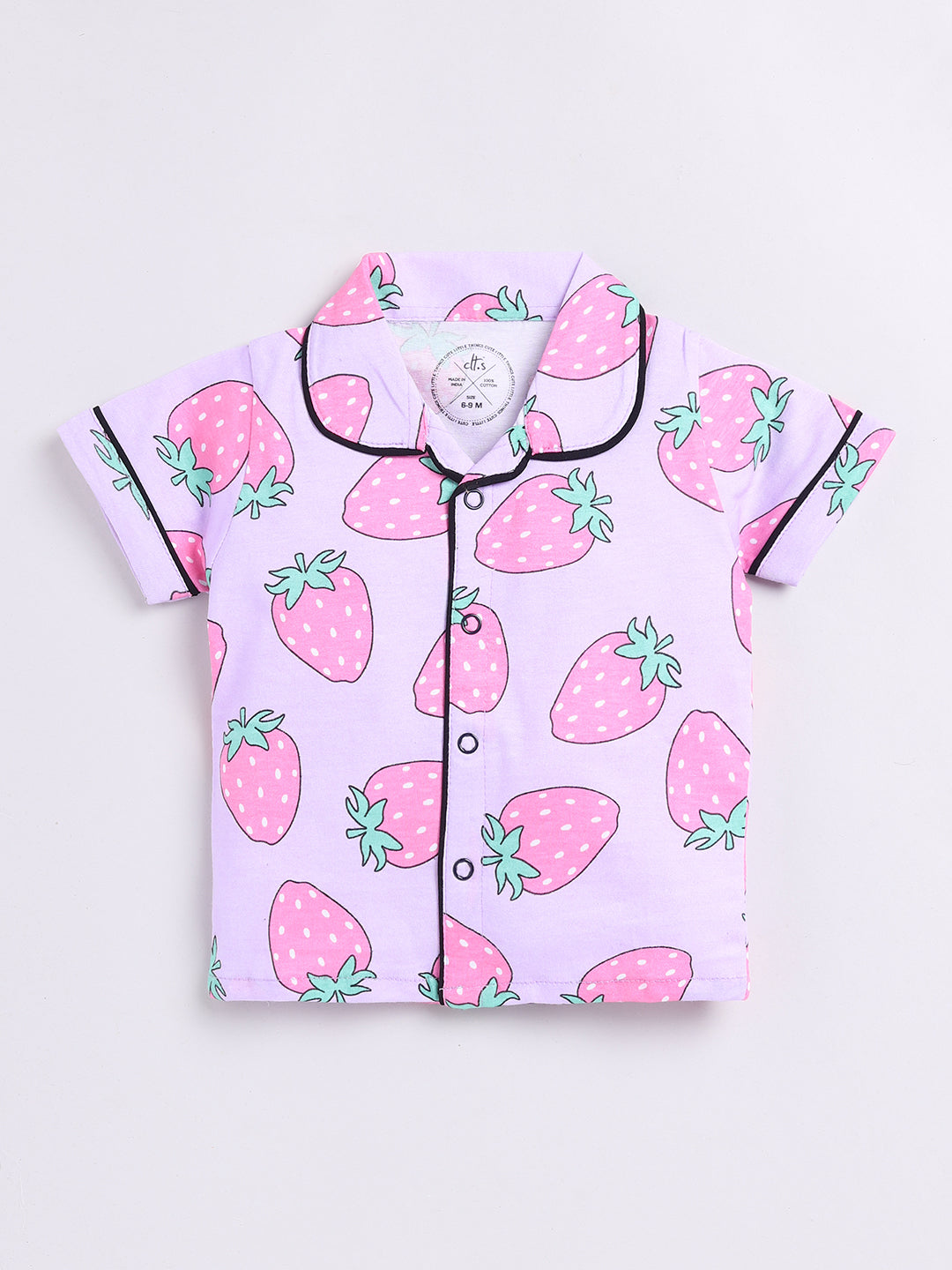 Purple Strawberry Print Half Sleeve Night Suit