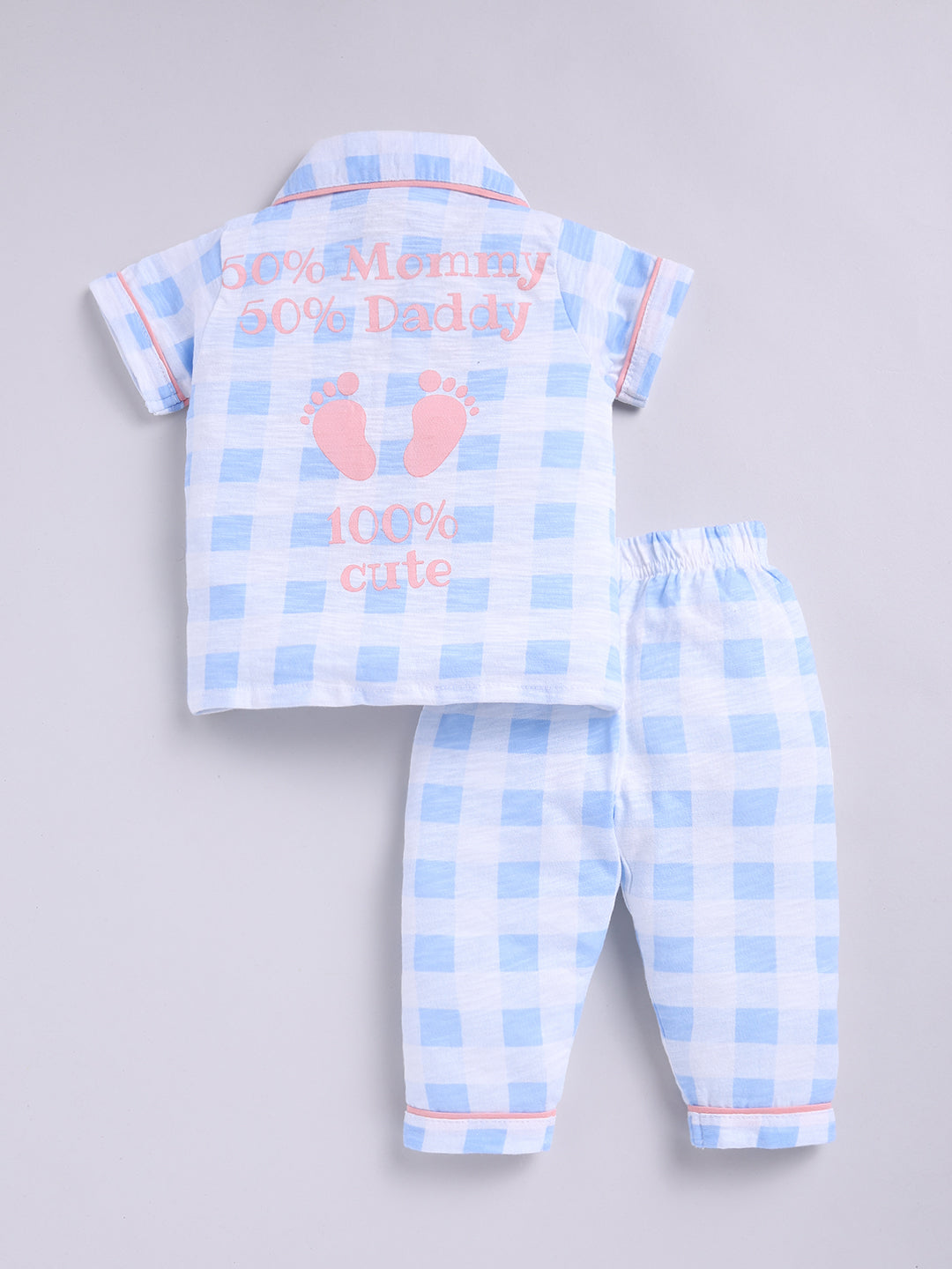 Blue Typography Print Half Sleeve Night Suit