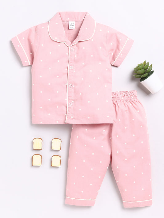 Pink Polka Dots Half Sleeve Night Suit