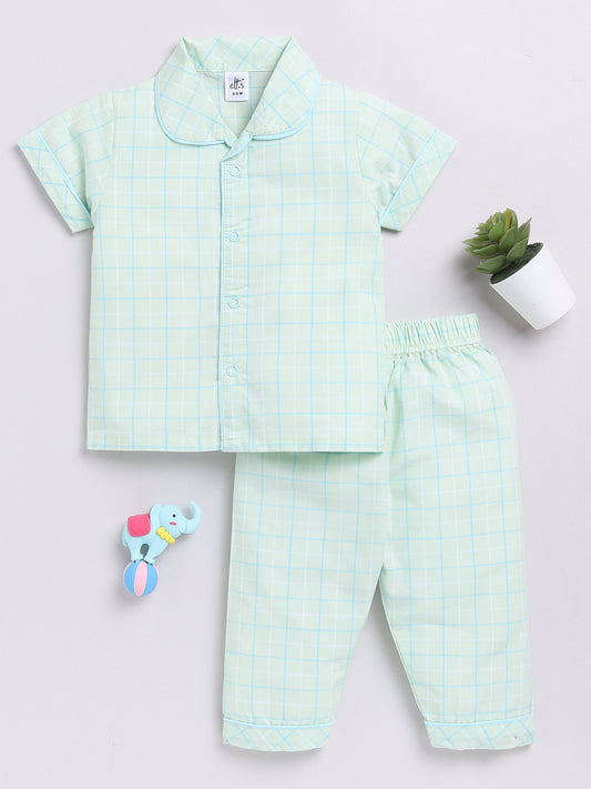 Green Checked Half Sleeve Night Suit