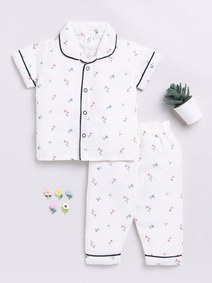 Multi Floral Half Sleeve Night Suit