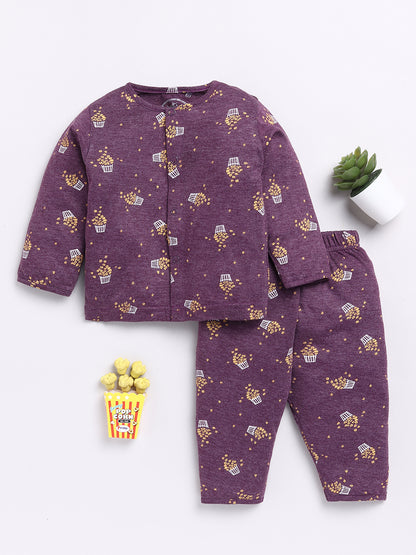 Purple Graphic Full Sleeve Night Suit