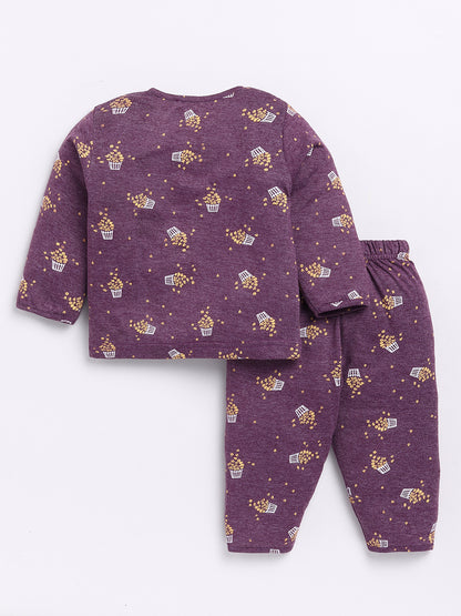 Purple Graphic Full Sleeve Night Suit