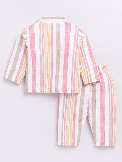 Pink Striped Full Sleeve Night Suit