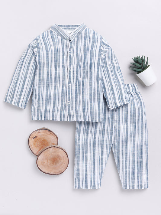 Blue Striped Full Sleeve Night Suit