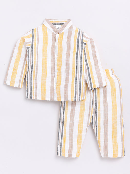 Yellow Striped Full Sleeve Night Suit