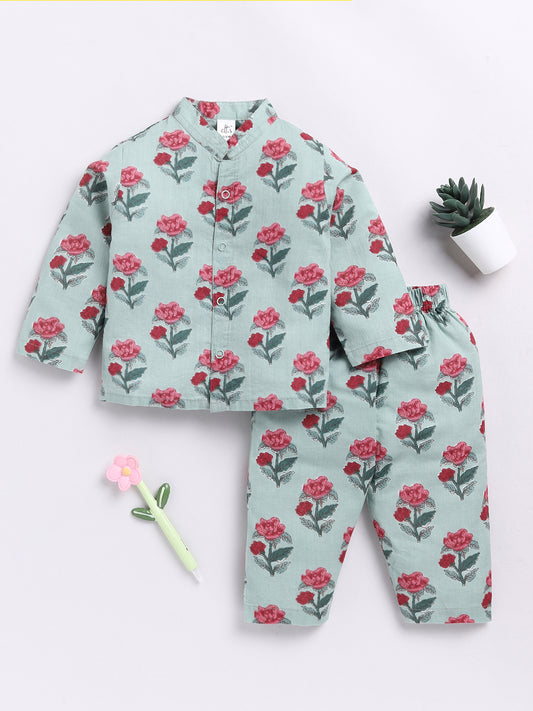 Green Floral Full Sleeve Night Suit