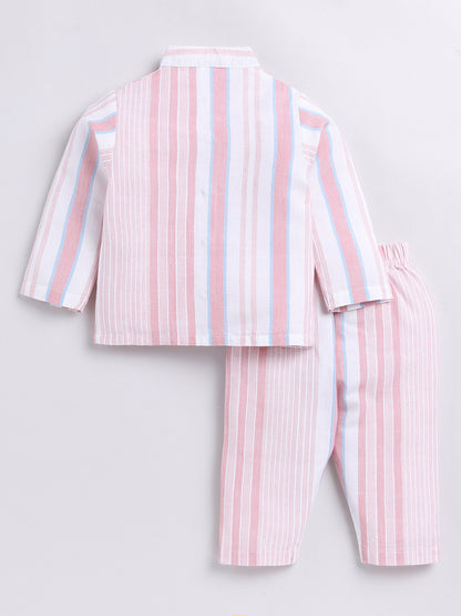 Pink Striped Full Sleeve Night Suit