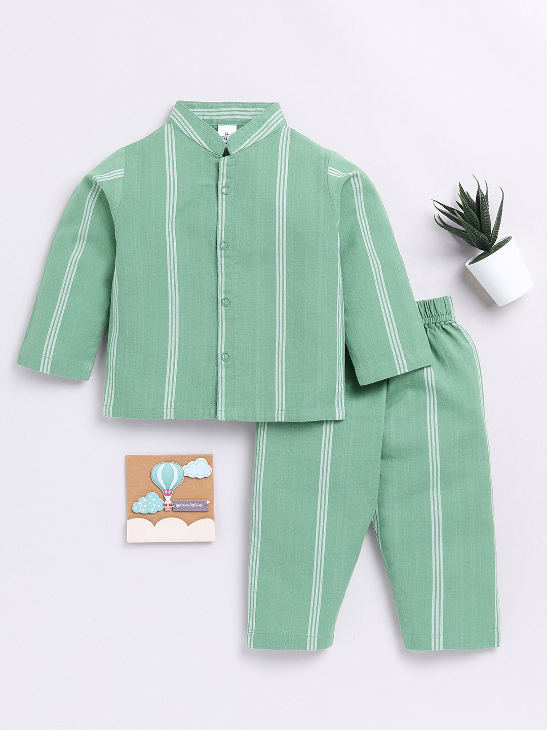 Green Striped Full Sleeve Night Suit