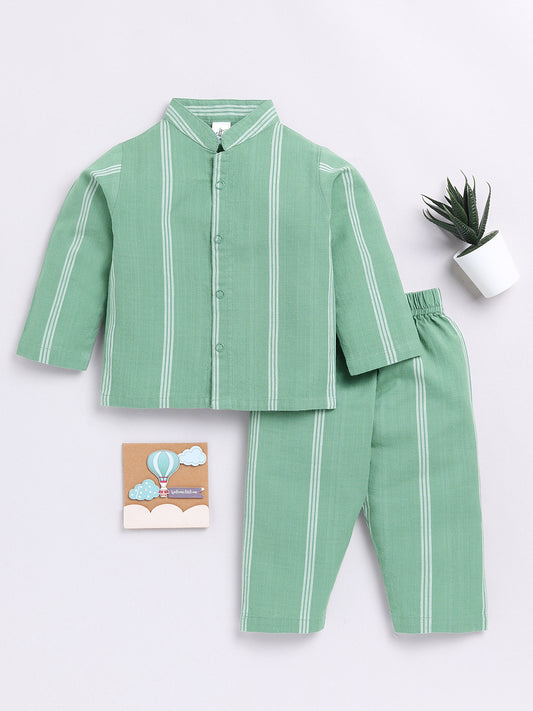 Green Striped Full Sleeve Night Suit