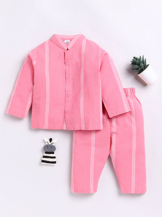 Pink Striped Full Sleeve Night Suit