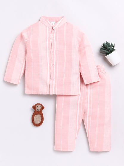 Peach Striped Full Sleeve Night Suit