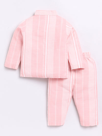 Peach Striped Full Sleeve Night Suit