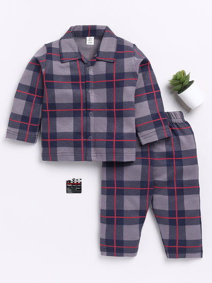 Navy Checked Full Sleeve Night Suit