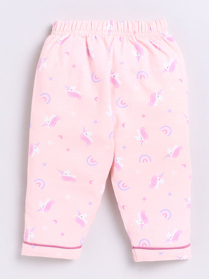 Peach Unicorn Print Full Sleeve Night Suit