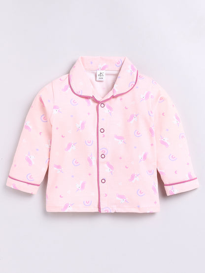 Peach Unicorn Print Full Sleeve Night Suit