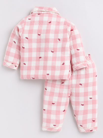 Pink Checked Full Sleeve Night Suit