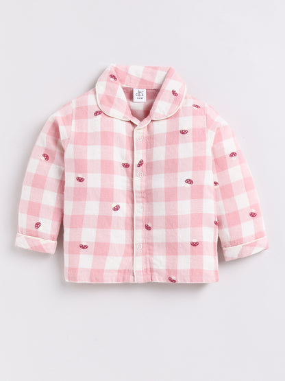 Pink Checked Full Sleeve Night Suit