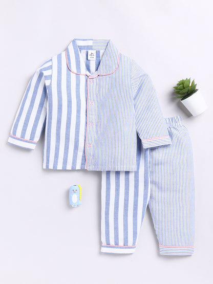 Blue Mix n Match Striped Full Sleeve Night Suit