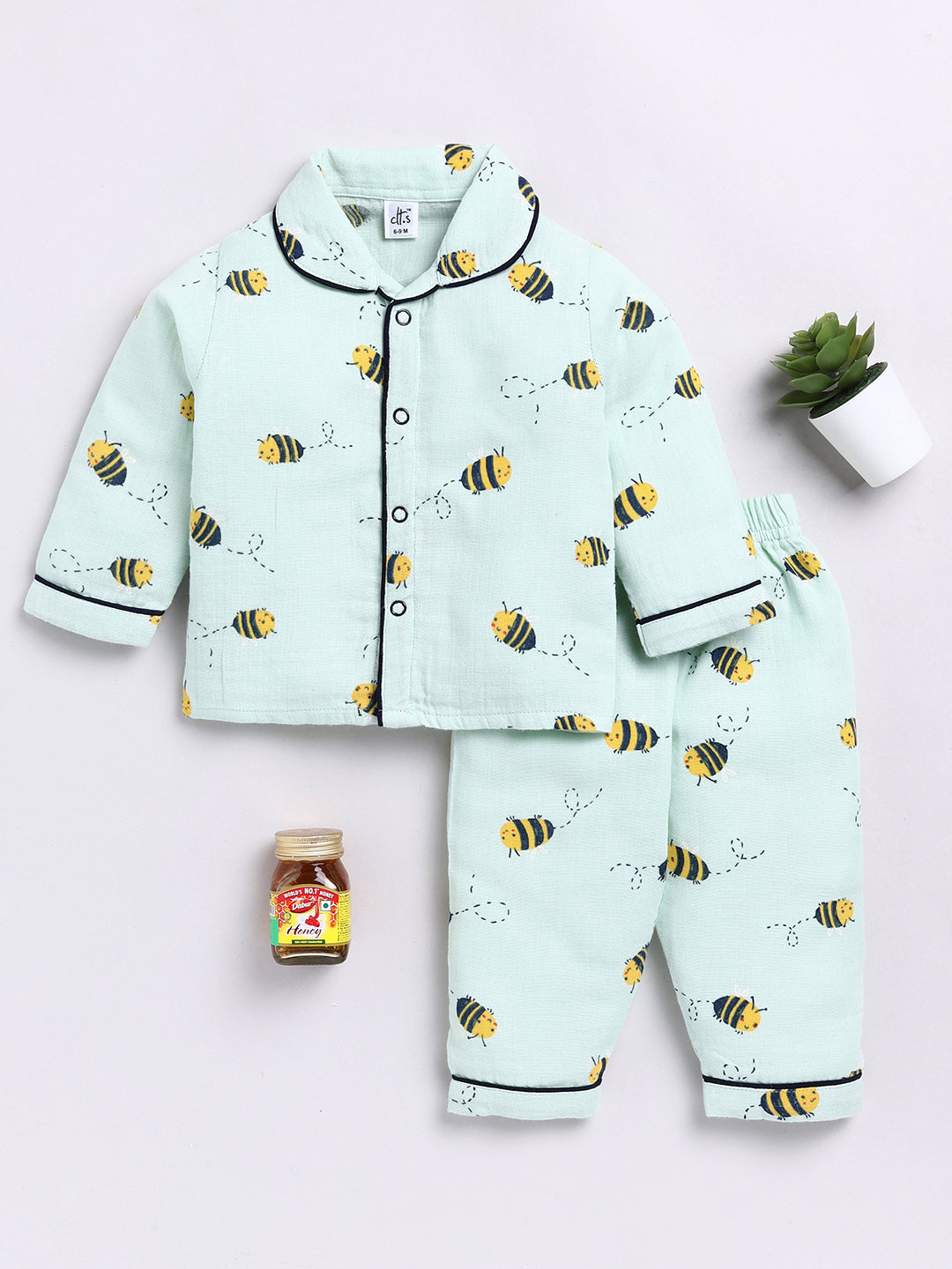 Green Bee Print Full Sleeve Night Suit