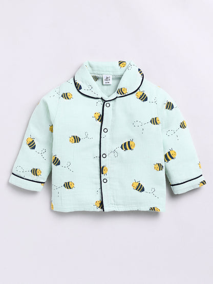 Green Bee Print Full Sleeve Night Suit