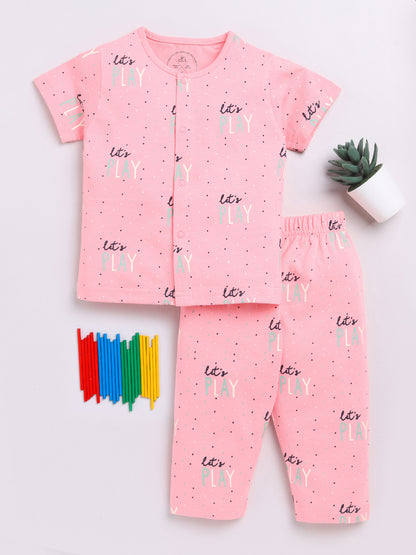 Pink Typography Half Sleeve Night Suit