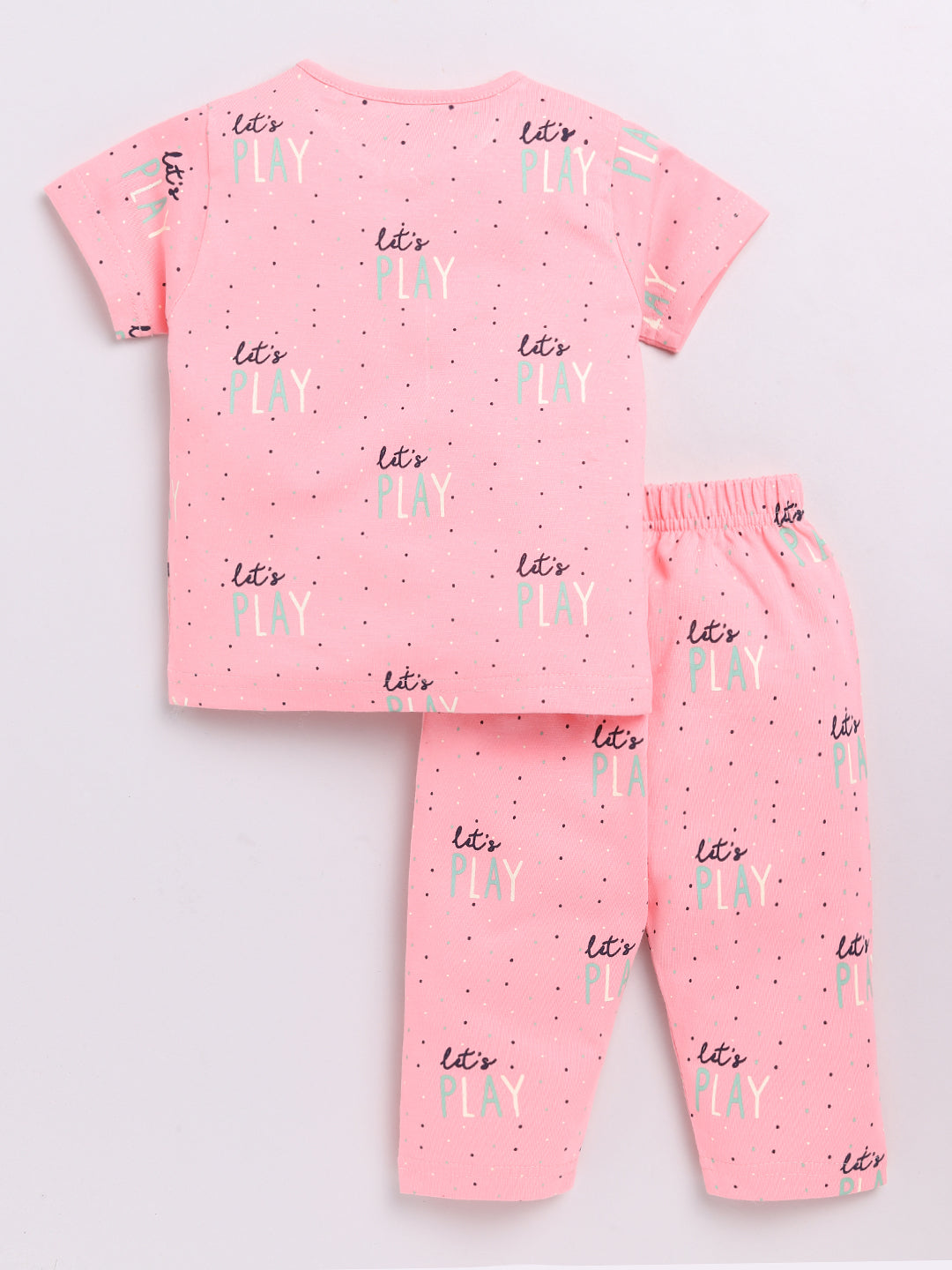 Pink Typography Half Sleeve Night Suit