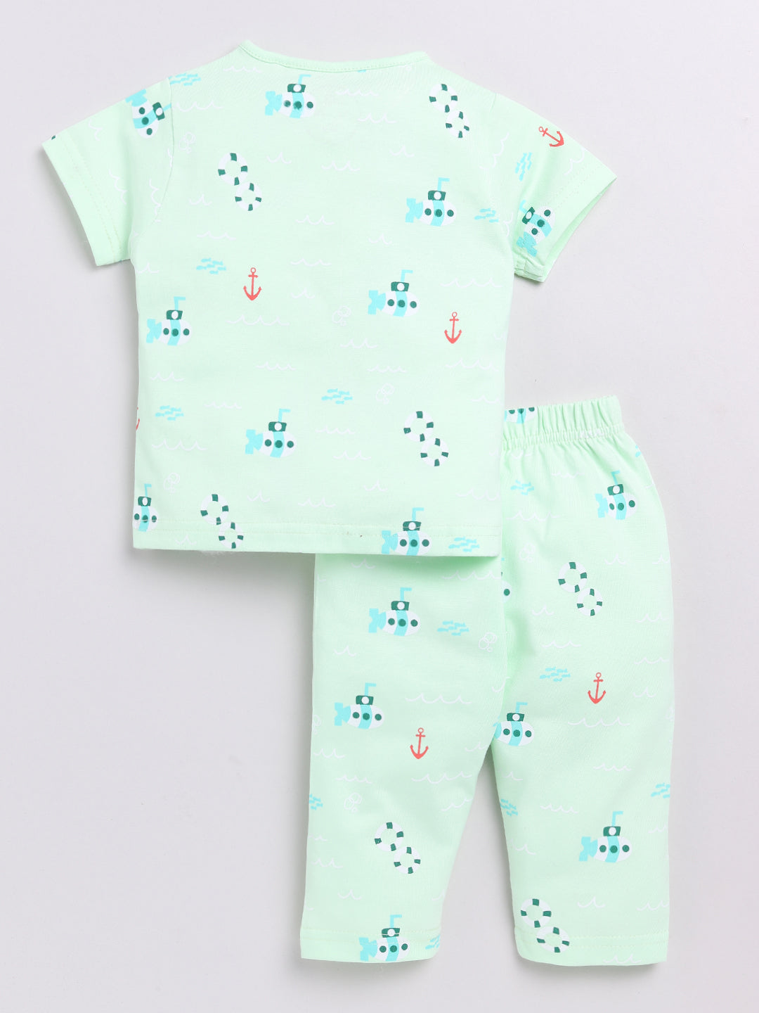 Sea Green Submarine Print Half Sleeve Night Suit