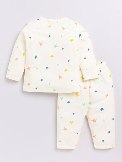 Cream Space Theme Full Sleeve Night Suit