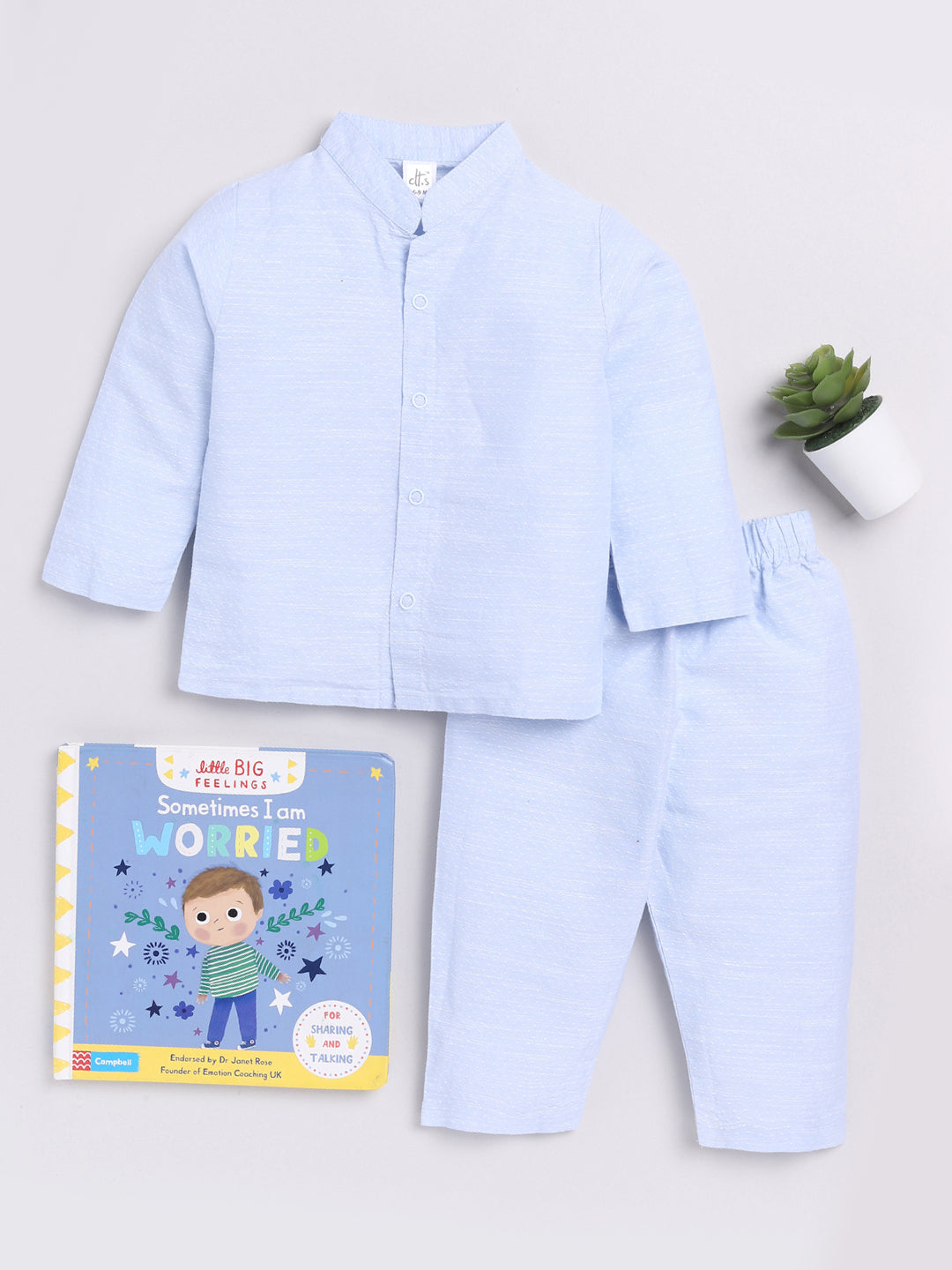 Blue Solid Full Sleeve Night Suit