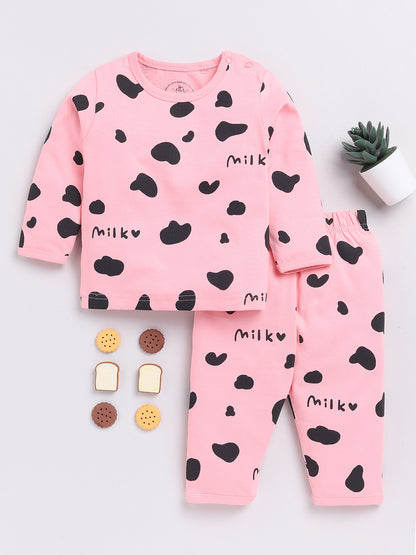 Pink Graphic Full Sleeve Night Suit