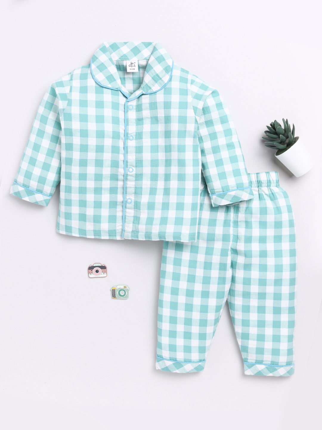 Green Checked Full Sleeve Night Suit