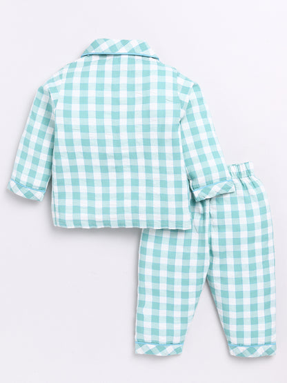 Green Checked Full Sleeve Night Suit