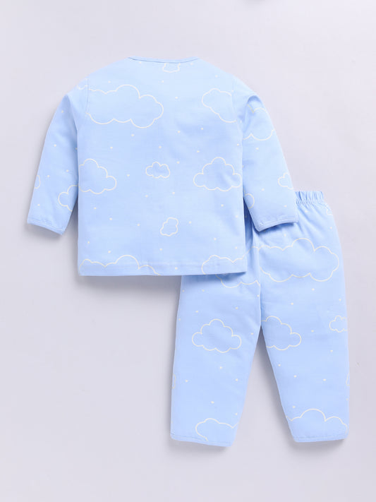Blue Cotton Full Sleeves Graphic Nightwear Set