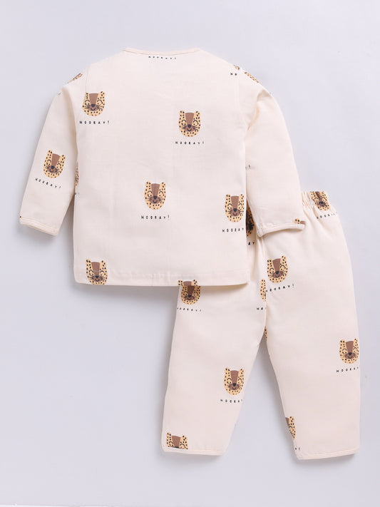 Tiger Beige Cotton Full Sleeves Nightwear Set