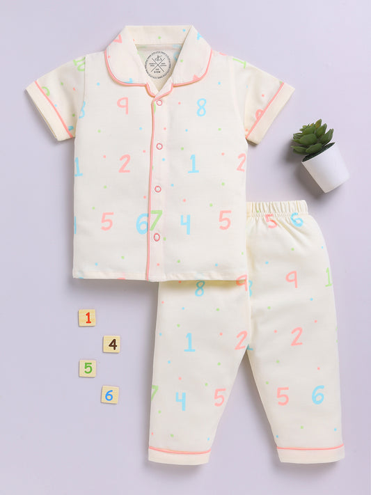 Cream Cotton Short Sleeves 'Numbers' Nightwear Set